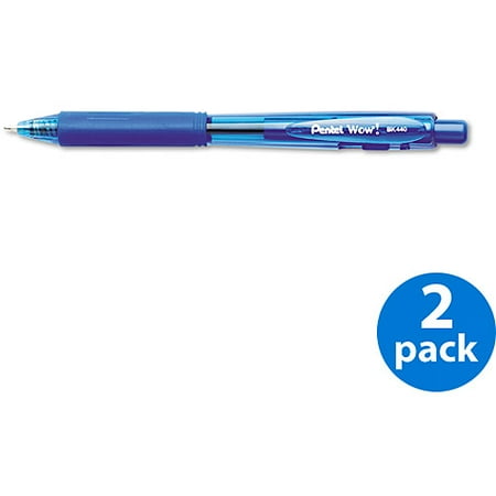 Pentel Blue Retractable Pen - (2 Pack) Pentel WOW! Retractable Ballpoint Pen, 1mm, Blue Barrel/Ink, Dozen
