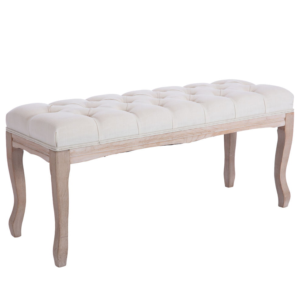 Upholstered Bench Thick Padded Ottoman Bench Button Tufted Carved Leg ...