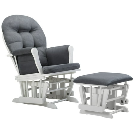 Angel Line Windsor Glider and Ottoman, White Finish with Dark Gray Cushions