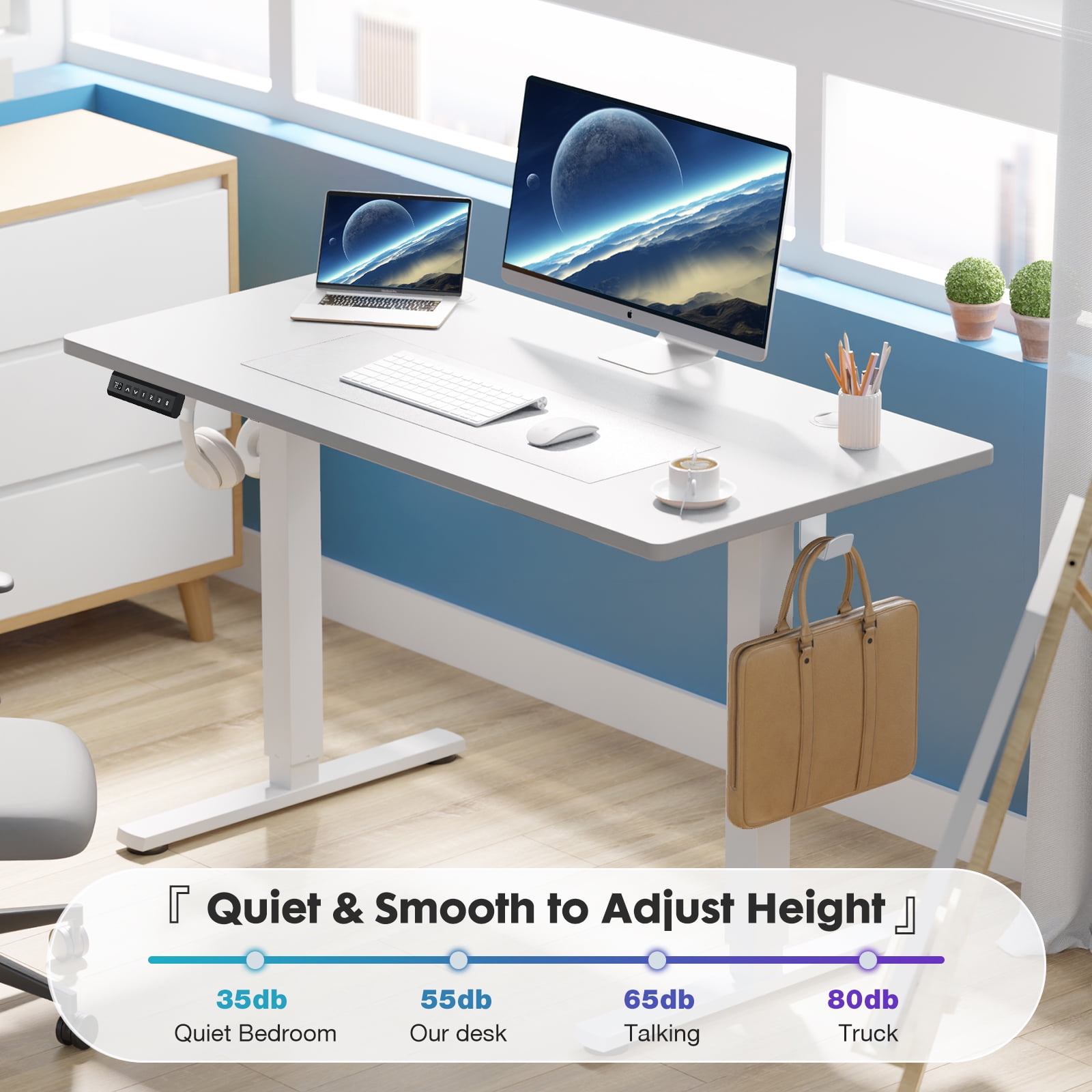 edx Electric Standing Desk, Height Adjustable Desk, 55 x 24 Inches Ergonomic Stand up Desk with Memory Preset and T-Shaped Metal Bracket for Home Office