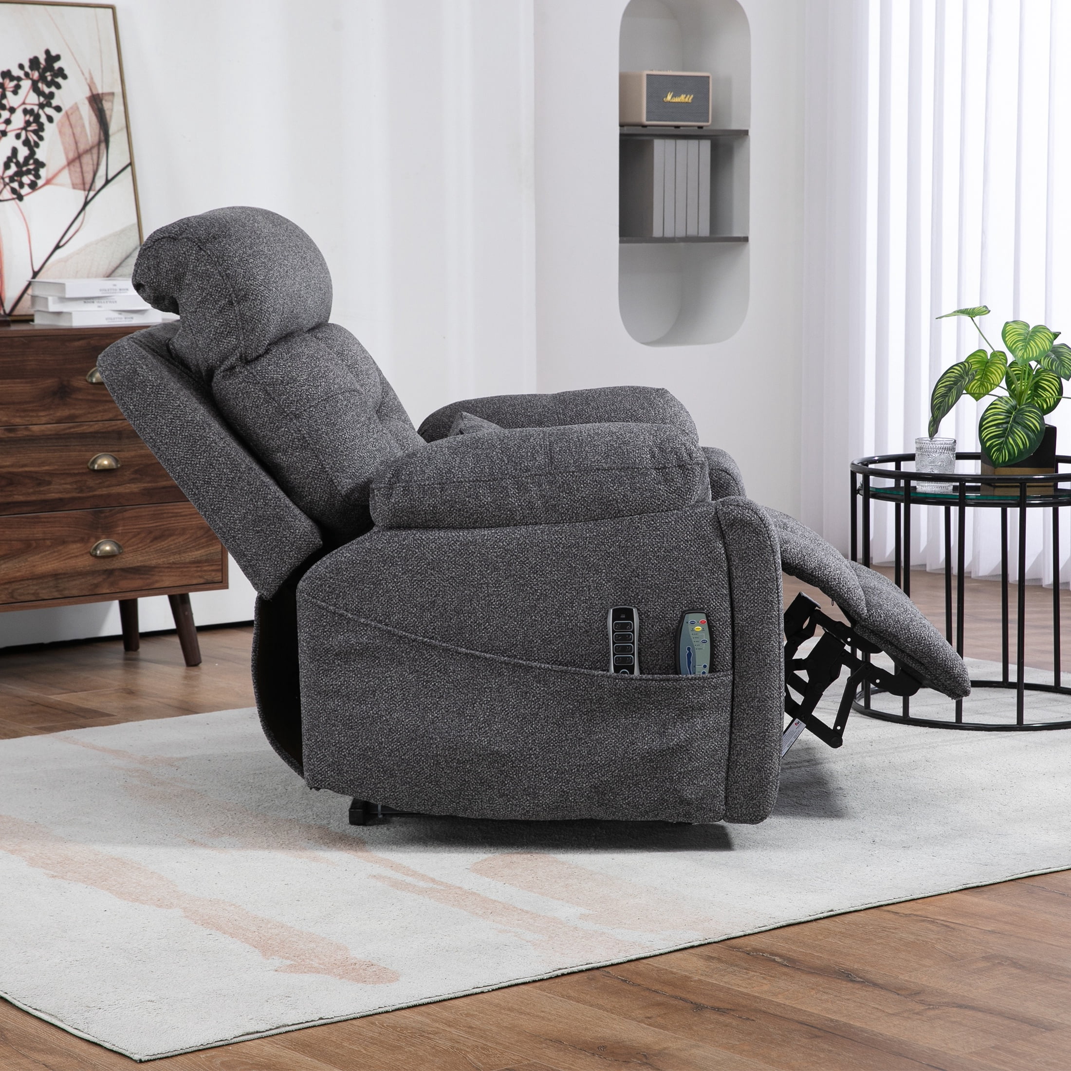SYNGAR Power Lift Recliner Chair for the Elderly, Oversized Recliner with Massage and Heat, 2 Hidden Cup Holders, Side Pockets, 26" Width of Seat, 4 Motor, Reclining Chair, Dark Gray