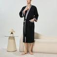 thumbnail image 4 of Mens Womens Bath Robes Long Sleeve Open Front Fleece Bathrobes with Pockets and Belt Color Block Thermal Warm Knee Length Loungewear Shower Robe, 4 of 6