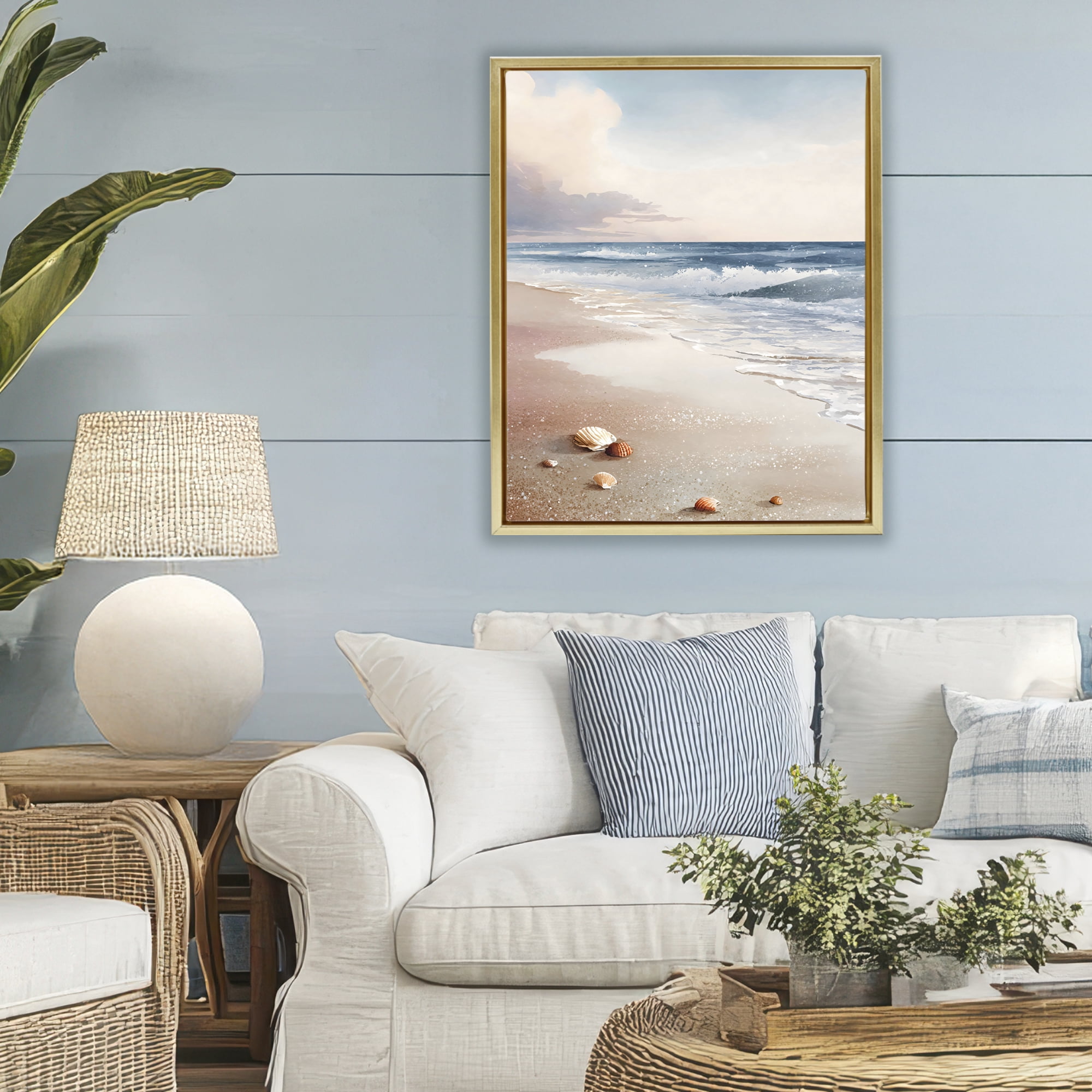 Stupell Industries Washed Up Seashells Gold Framed Floater Canvas Wall Art, design by Franklyn Gregory