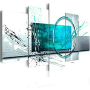 Turquoise Expression Abstract Canvas Wall Art Decor 5 Panel Teal Modern Print Painting