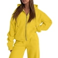thumbnail image 7 of Women's 2 Piece Outfits Long Sleeve Zip Up Hoodie Wide Leg Pants Matching Sweatsuits Sets Yellow M, 7 of 7