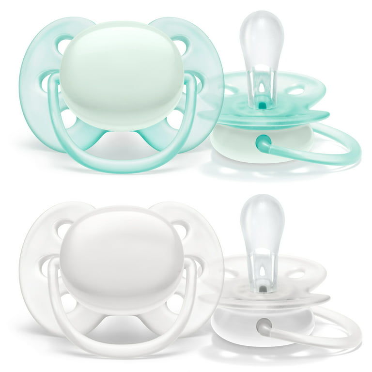 Philips Avent Ultra Soft Pacifier, 0-6 Months, Arctic White / Green, 2  Pack, SCF091/01