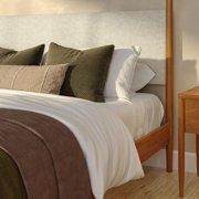 Harbor King Canopy Bed with Upholstered Headboard, Pecan/ Swiss Coffee