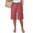thumbnail image 3 of Women Lightweigh Shorts Drawstring Pull-on Wide Leg Straight Casual Short Pants Bermuda Shorts For Women Knee Length Wide Leg Summer Short Summer Beach Vacation Outfit Red XL, 3 of 7