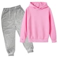 thumbnail image 3 of Huowey Baby Girls Outfits Fall Clothes Long Sleeve Hoodie Sweatshirt And Pants 2 PC Set Elastic Waist Loose Fit Solid Color Winter School Outdoor Casual Daily Wear Cute Outfit,Pink,5-6 Years, 3 of 3