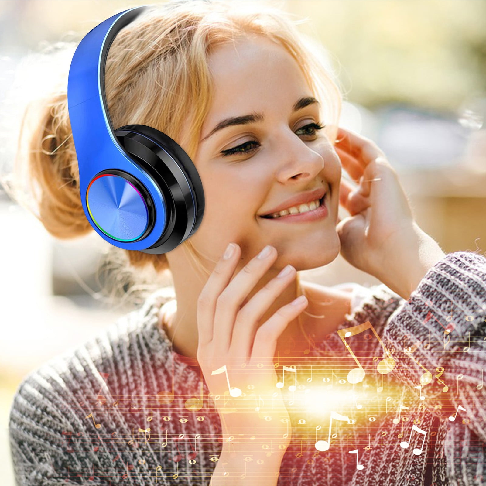 Bluetooth Headphones Over-Ear, Foldable Wireless and Wired Stereo Headset Micro SD/TF, FM for Cell Phone,PC,Soft Earmuffs &Light Weight for Prolonged Wearing,Blue
