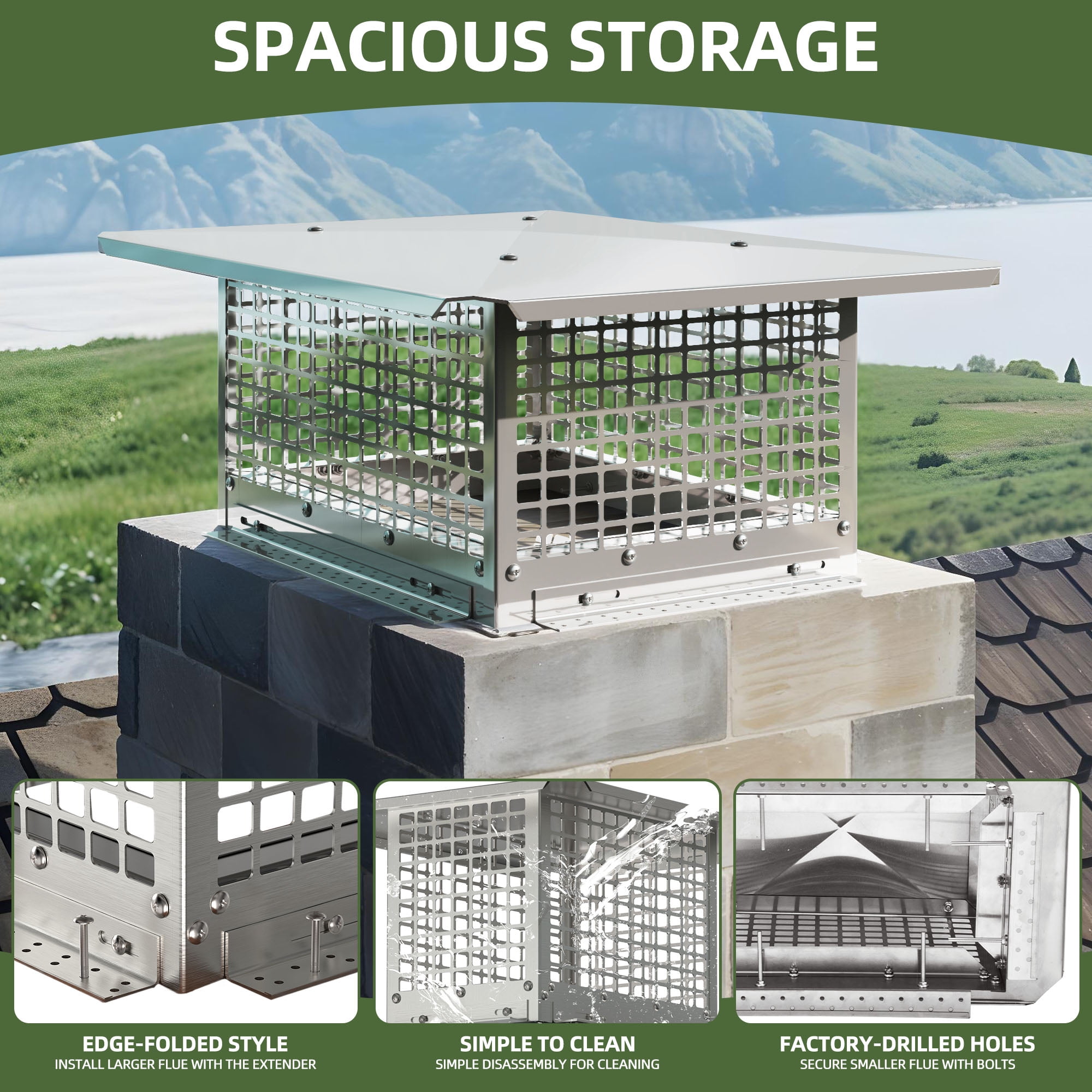 Uforic Adjustable Chimney Cap 17" x 13", Stainless Steel, Mesh for Fireplace, Wood Stove, Metal Outdoor Chimneys