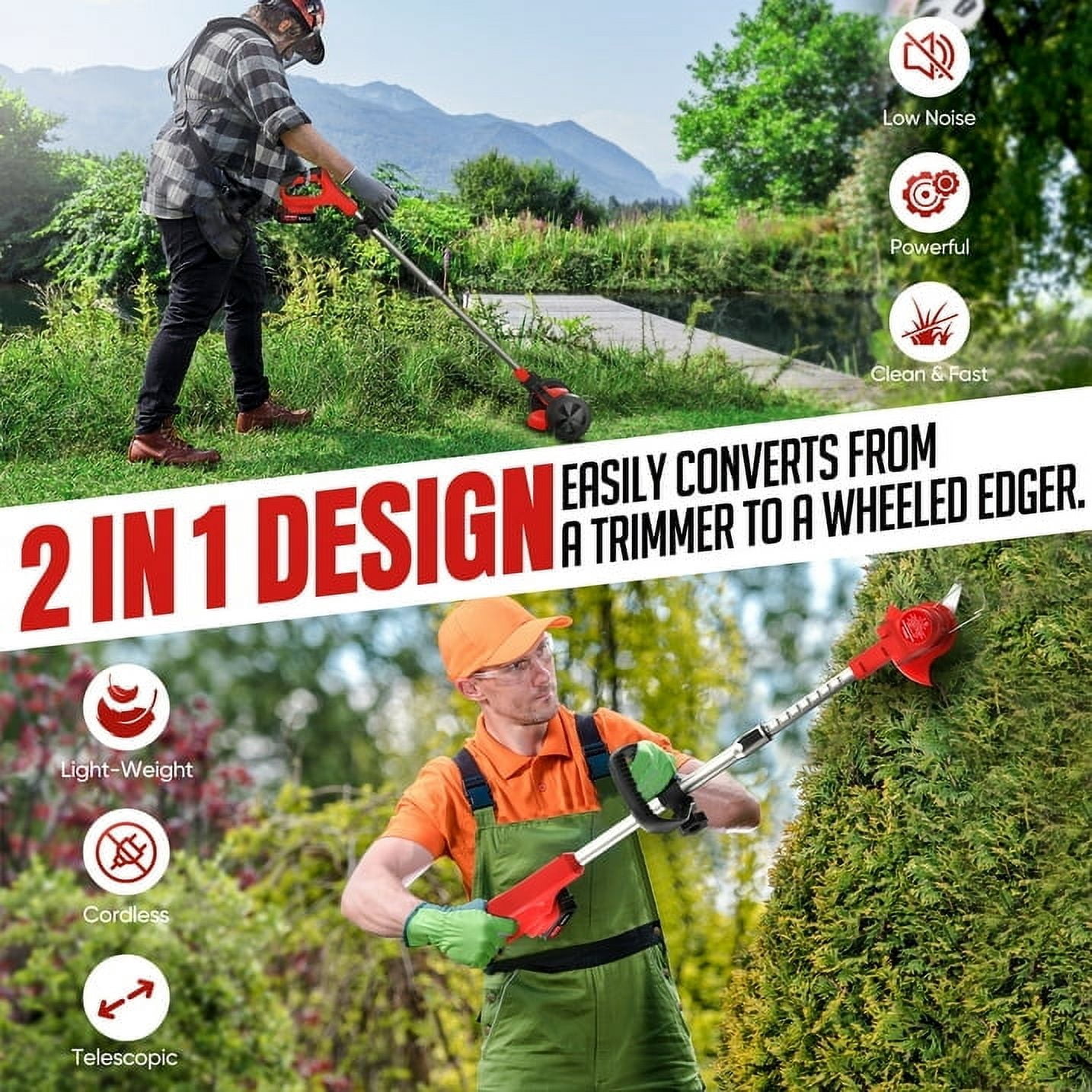 TJWLP Electric Cordless Grass Trimmer, Battery Operated Weed Eaters, 21V Mower, Weed Lawn Edger Eater, Electric Grass Cuting Machine with Wheels