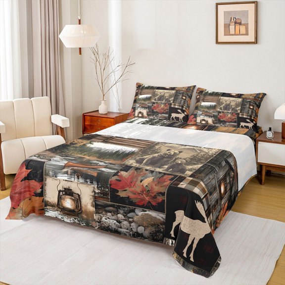 Castle Fairy Kids Teenagers Safari Bear Deer Twin Sheet Sets,Maple Leaves Bedding