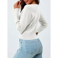 thumbnail image 2 of Womens Cropped Sweaters Button Down Long Sleeve V Neck Ribbed Knit Slim Fit Pullover Crop Tops White M, 2 of 8
