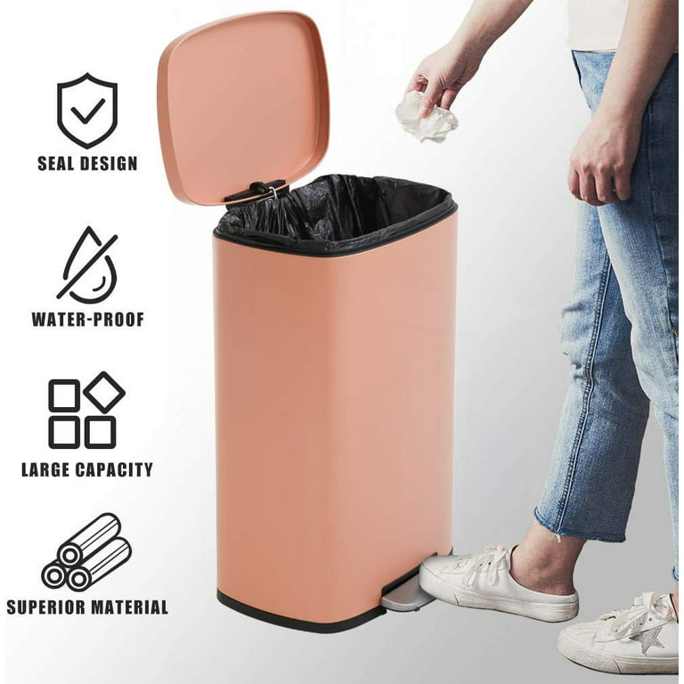 13 Gallon / 50 L Kitchen Trash Can with Lid Step Trash Bin Fingerprint-Proof Garbage Bin Brushed Stainless Steel for Office Bedroom Bathroom , Pink