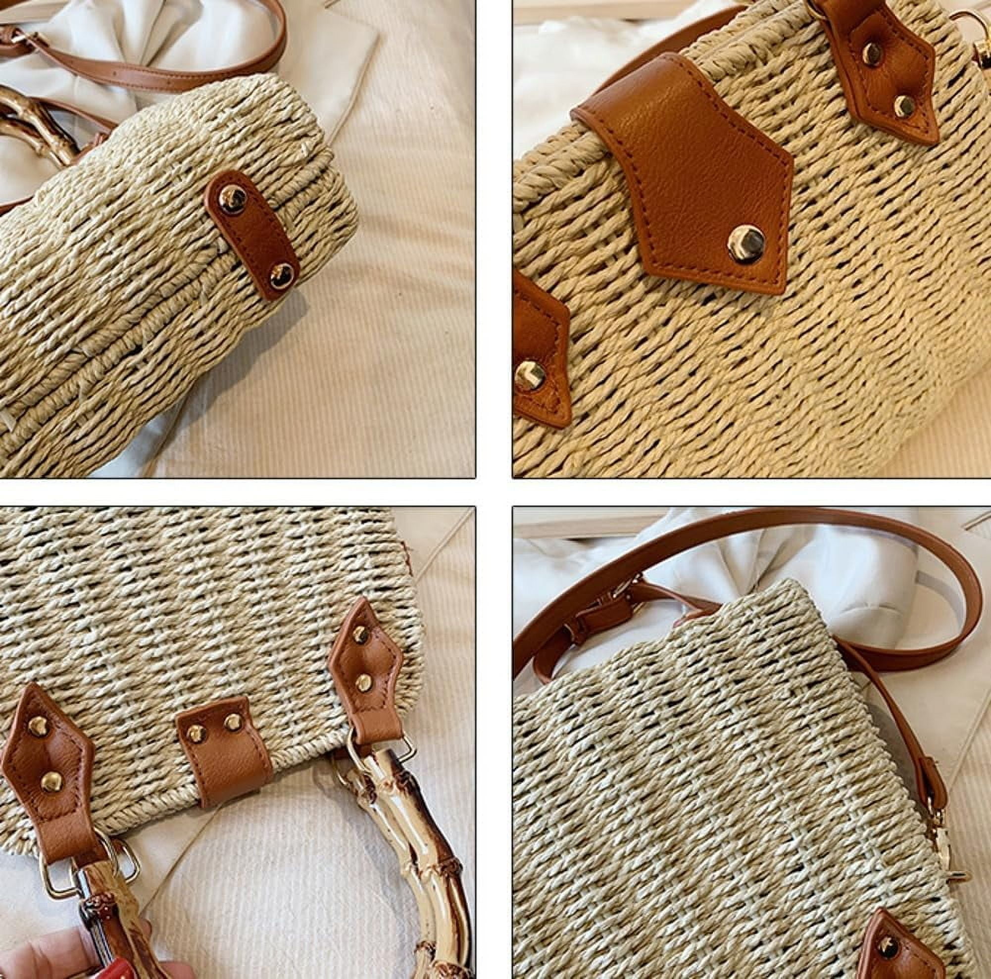 esunarty Women’s Summer Handwoven Straw Bag Top-Handle Purse & Crossbody Clutch, Khaki