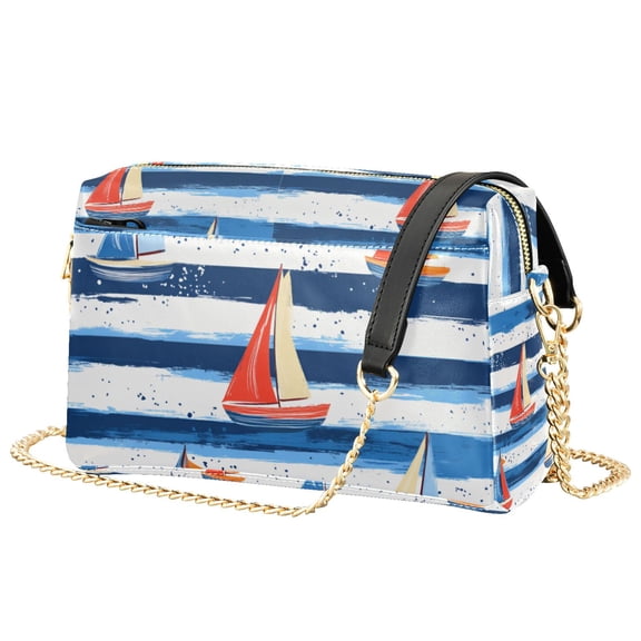 FORMRS Women Crossbody Purse with Chain Strap Vegan Leather Shoulder Handbag, Blue Sailboats