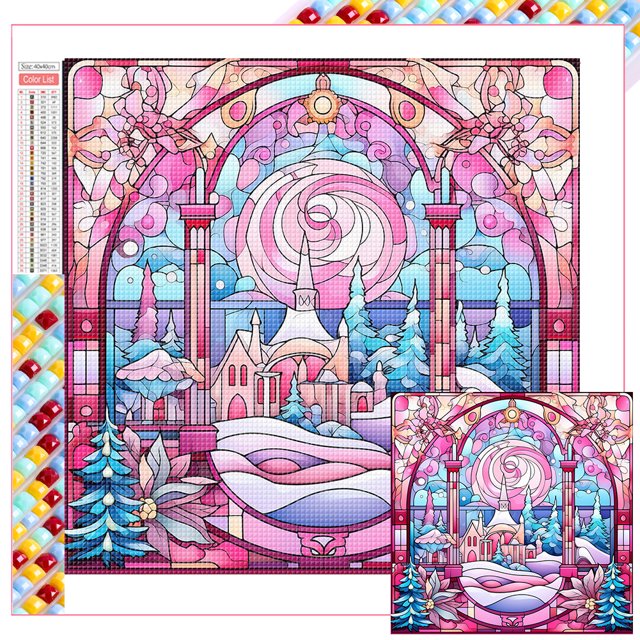 5D DIY Con Cuentas Cuadradas Vidrieras Invierno 45x45cm Rosa