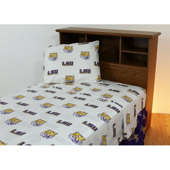 Lsu Tigers 100 Cotton 4 Piece Sheet Set Flat Fitted Lsu Tigers 100 Cotton 4 Piece Sheet Set Flat Fitted 2 Pillow Cases King White Com
