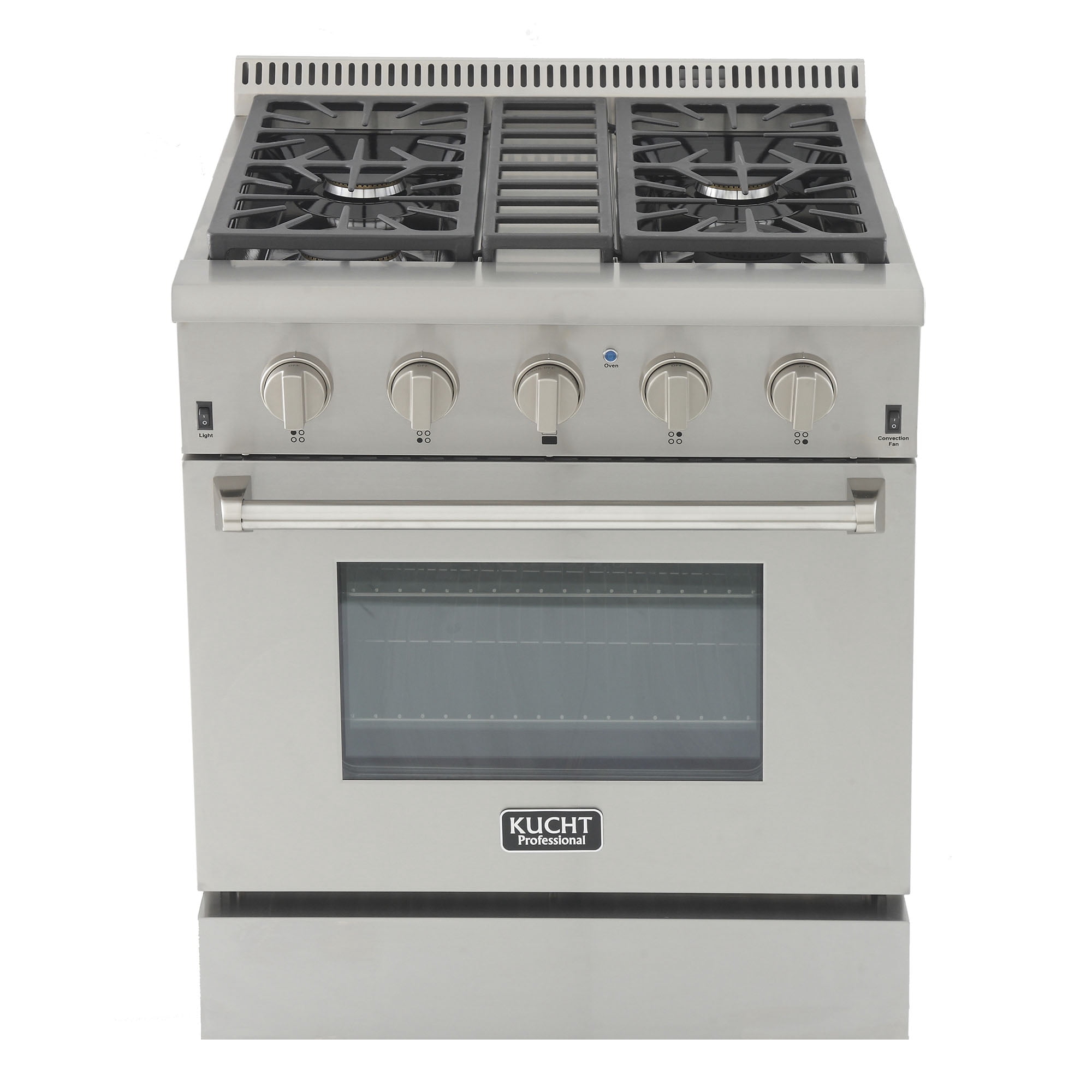 KUCHT Professional 30 in. 4.2 cu. ft. Dual Fuel Range for Natural Gas with Sealed Burners and Convection Oven in Stainless Steel with Classic Silver Knobs