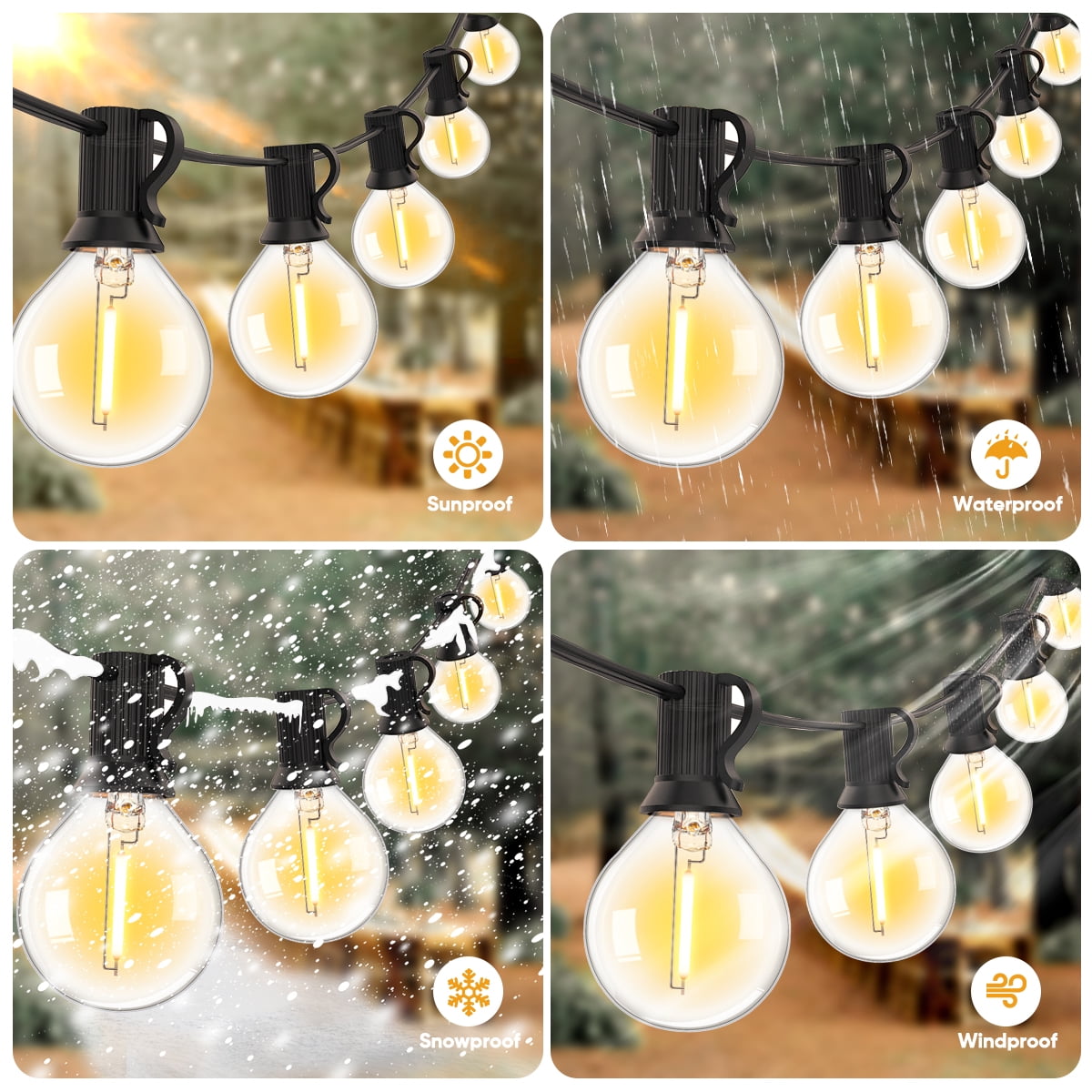 65FT LED Outdoor String Lights with 48 G40 Dimmable Globe Bulb, Waterproof  Hanging String Light for Christmas Backyard Porch Balcony Gazebo Party