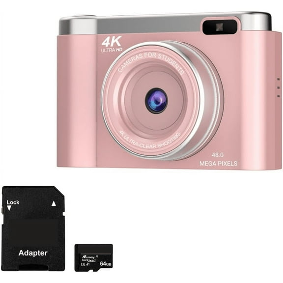 KLIOMAX 4K Digital Camera for Photography with Autofocus, 48MP Vlogging Camera for YouTube, 64GB SD Card, 2.8" Flip Screen, Compact for Travel with 8X Zoom, Flash, Anti-Shake, Rechargeable Battery (Pi