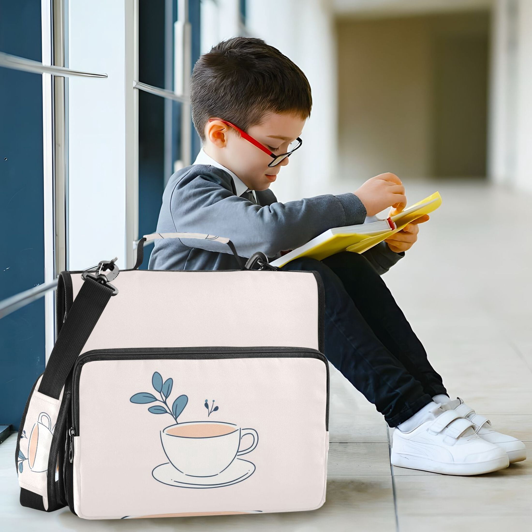 3 Ring Zipper Binder with Shoulder Strap Waterproof Trapper Keeper 2 Inch D-Ring 500 Sheets Capacity Coffee Cup with Leaf