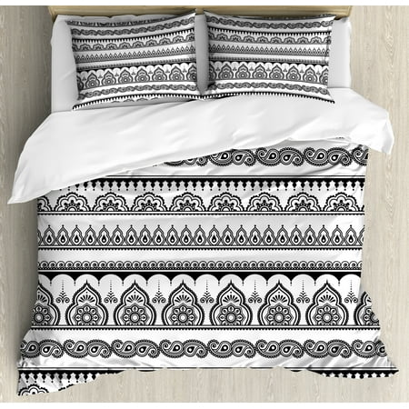  Henna Queen Size Duvet Cover Set Eastern Tattoo Design 