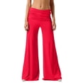 thumbnail image 3 of Inglocry Fold Over Pants Women Y2K Low Rise Bell Bottoms Yoga Pants Summer Beach Wide Leg Foldover Pants Lounge Flare Leggings Hot Pink XL, 3 of 10
