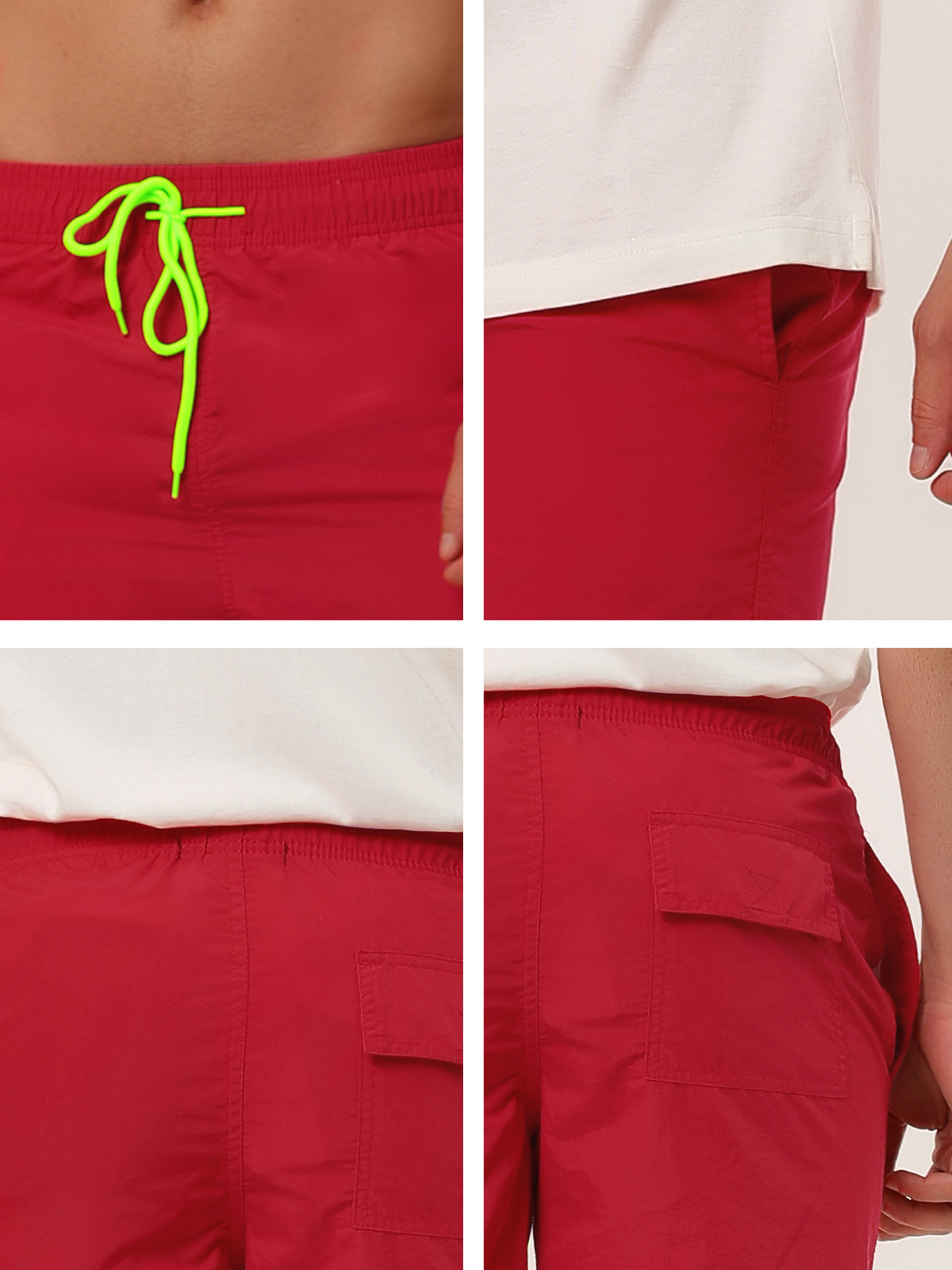 Unique Bargains Men's Summer Beach Shorts Mesh Lining Drawstring Waist Swim Shorts 32 Red