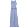 thumbnail image 3 of Pejock 2 Piece Outfits for Women Round Neck Cotton Linen Sleeveless Tank Crop Top Wide Leg Pants Matching Lounge Sets Oversized Running Jogger Tracksuits Summer Casual Tops Bottom Vacation Sets, 3 of 6