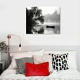 thumbnail image 4 of PIKWEEK Canvas Lake Wall Art Framed: Landscape Picture Misty Forest Water Nature Scene Print Black Boat Painting Decor Calming Artwork Decoration for Living Room Bedroom 20x16in, 4 of 4