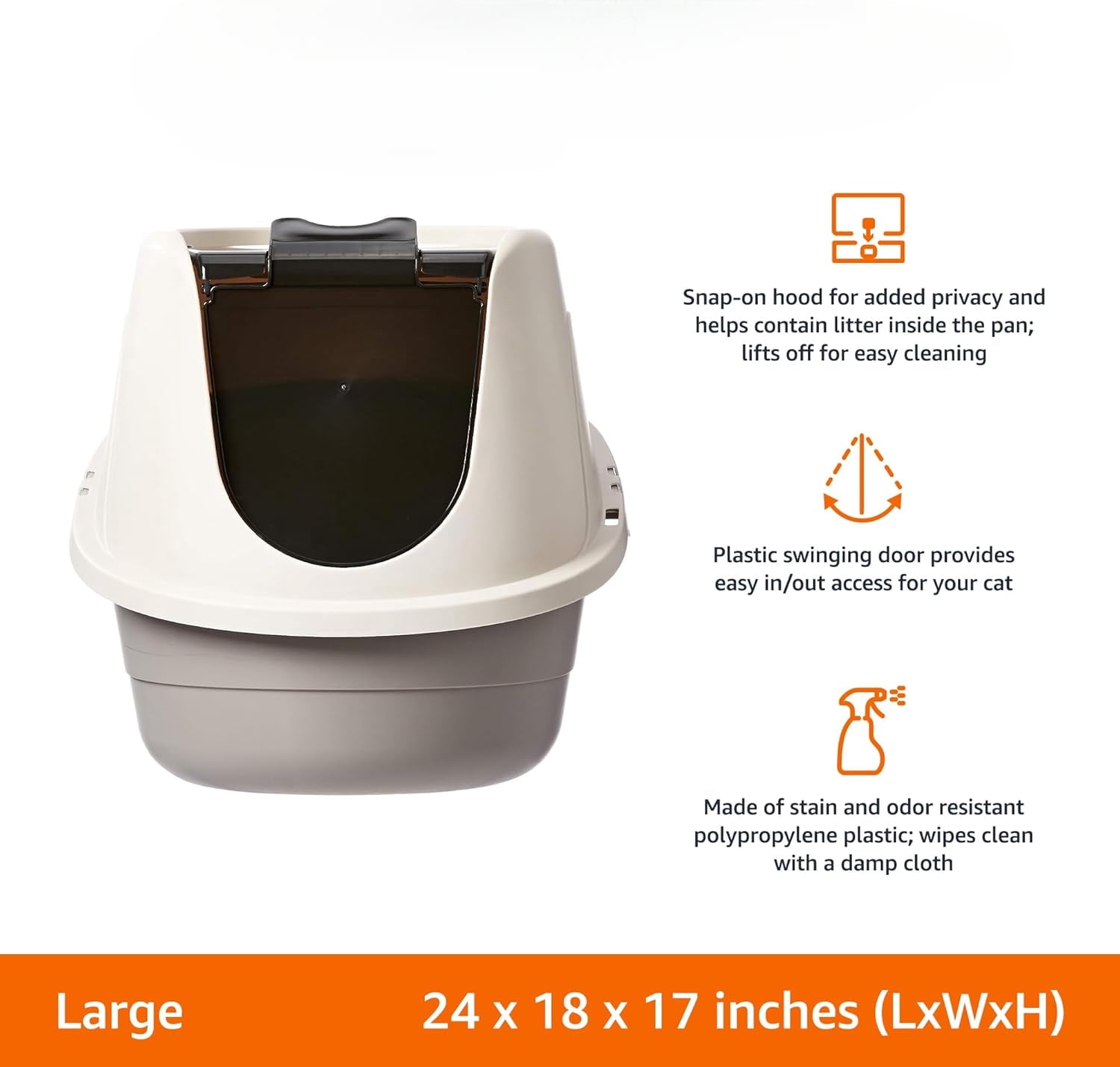 No-Mess Hooded Enclosed Cat Litter Box with Odor Control and Swinging Door, Large