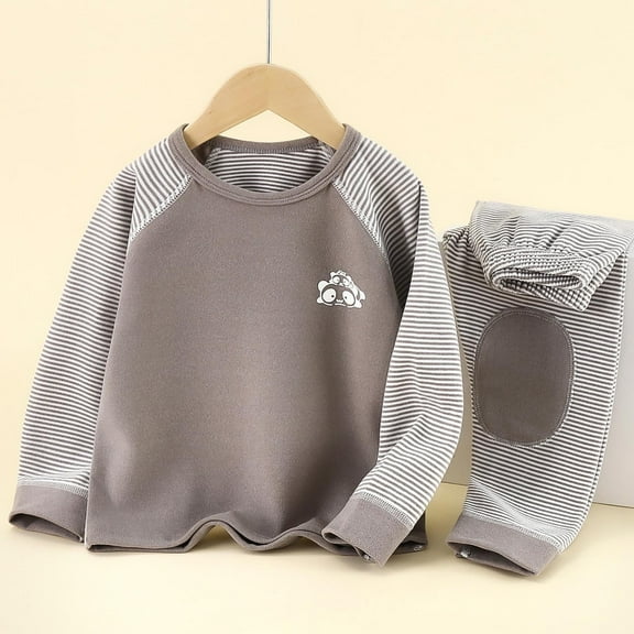 SYMOID Boys Long Johns Thermal Underwear Set - 100% Cotton Soft Base Layer with Knee Patches for Kids - Gray,Size 6 T