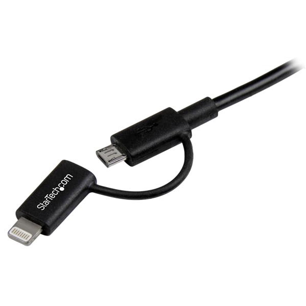 StarTech.com Apple Lightning or Micro USB to USB Cable - 1m (3ft), Black