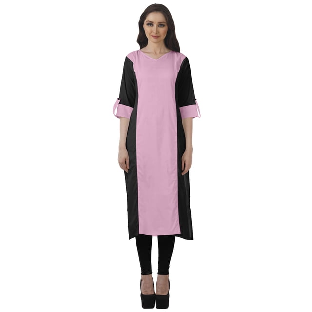 Moomaya Vêtements Ethniques pour Femmes Kurta Punjabi Longue Droite pour Femmes Robe Indienne Décontractée