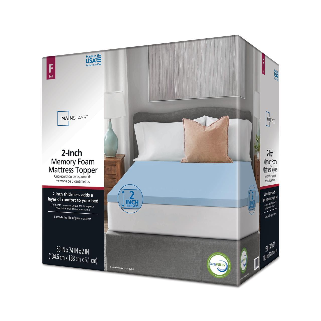 Mainstays 2" Memory Foam Mattress Topper, Full
