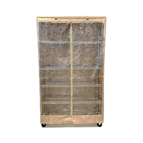 Covered Living Storage Shelving Unit Cover, fits racks 36"W x 18"D x 72"H one side see through panel in Khaki