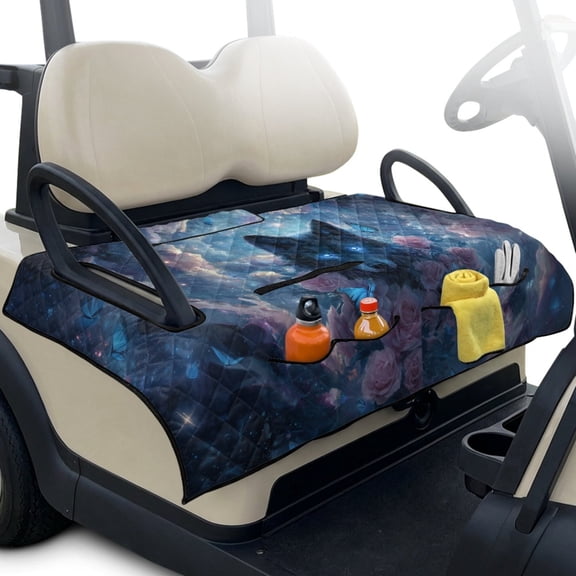 LedBack Wolf Rose Print Golf Cart Seat Towel Blanket Covers Sweat Absorption Foldable Golf Club Cart Seat Covers with 4 Front Pockets & Nonskid Bottom, Easy to Install