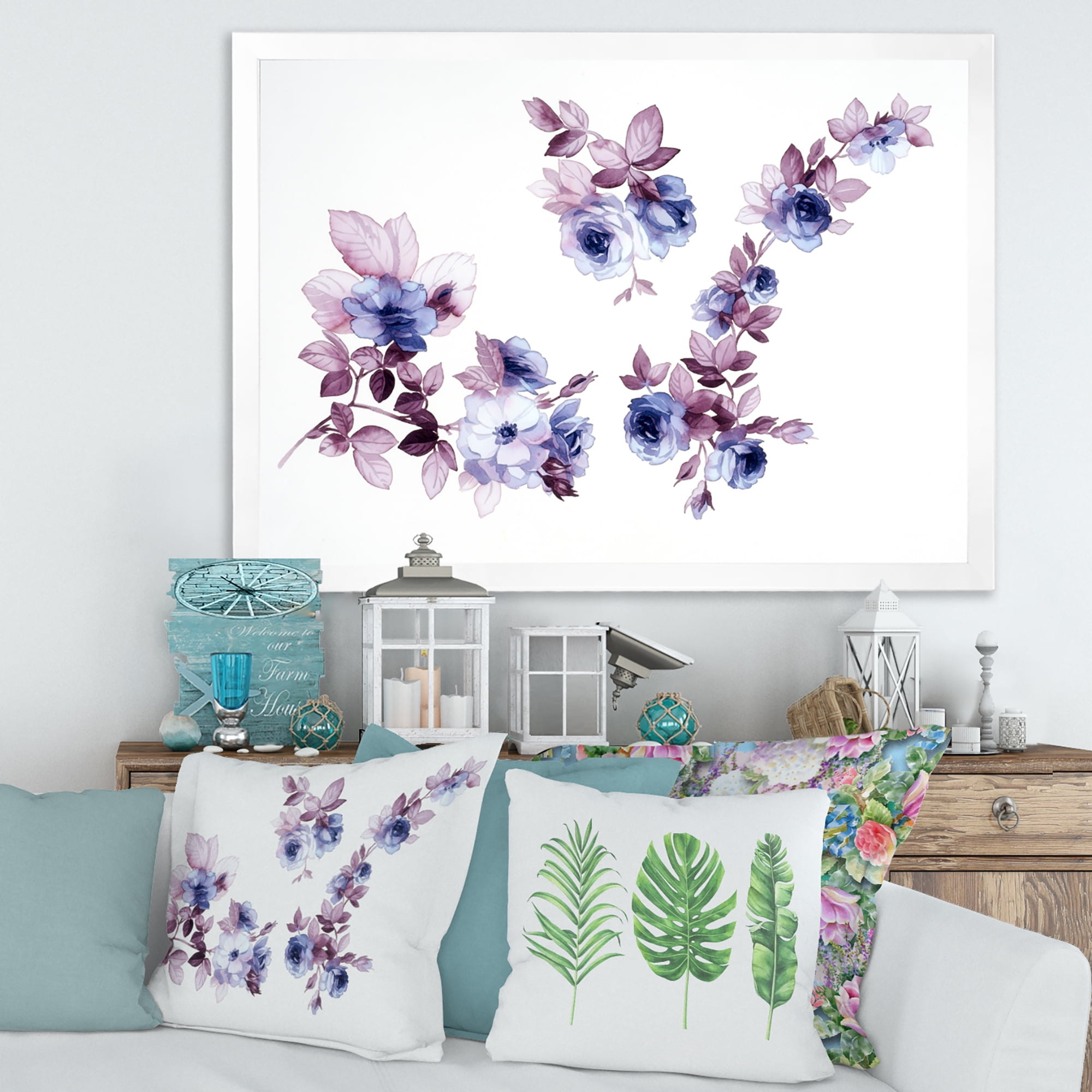 Designart 'Purple Wildflowers On White I' Traditional Framed Art Print