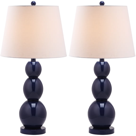 SAFAVIEH Jayne 26 in. Navy Glass Table Lamp with Off-White Cotton Shade, Set of 2