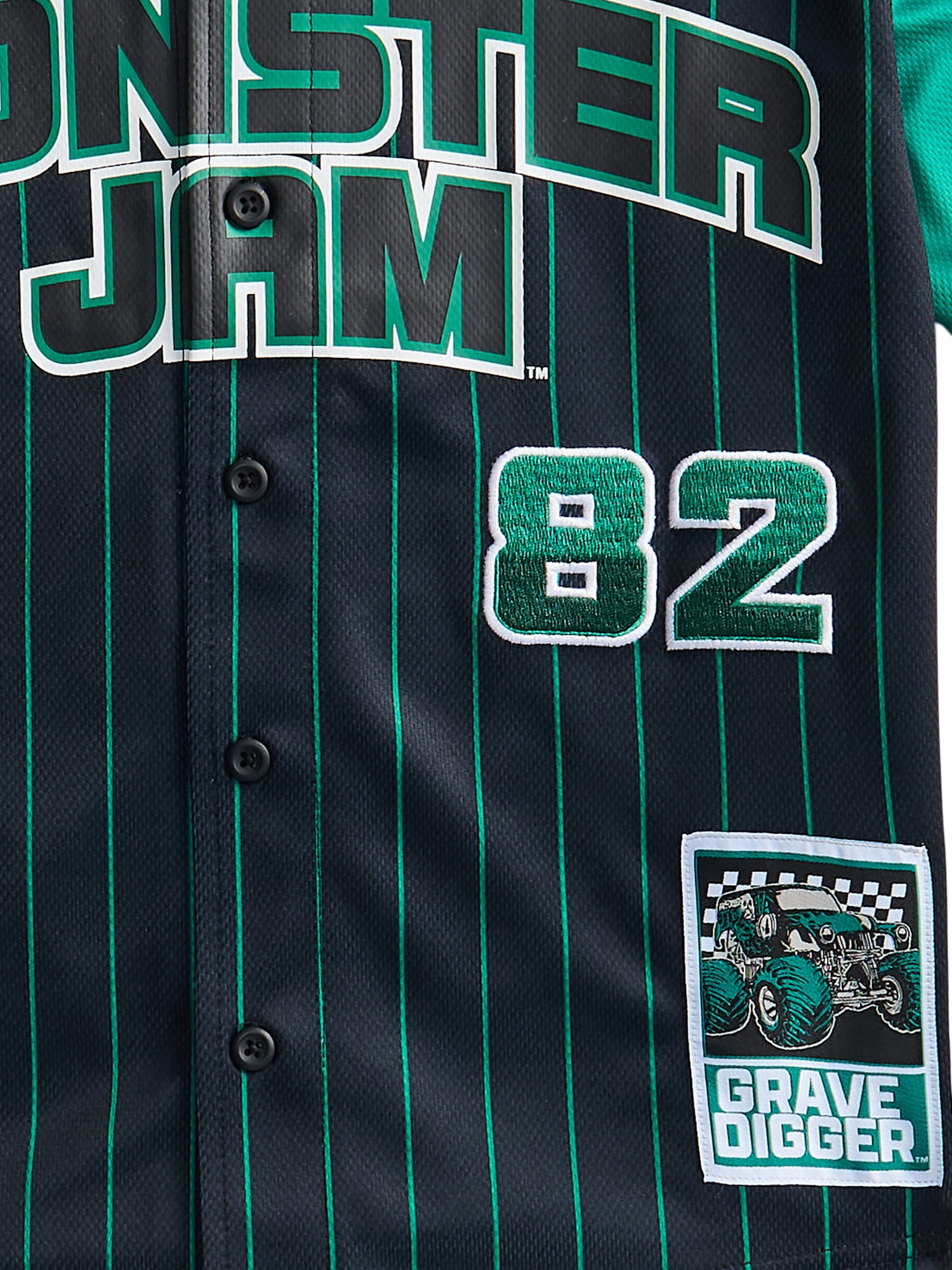 Monster Jam Boys Graphic Baseball Button Down Jersey with Short Sleeves, Sizes 4-12