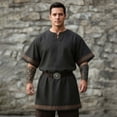 thumbnail image 2 of Men's Medieval Knight Viking Surcoat Retro Short Sleeve Lace Up Top Halloween Cosplay Pirate Costume (No Belt), 2 of 6