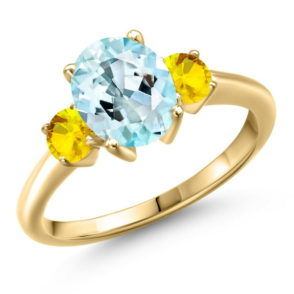 Gem Stone King 10K Yellow Gold Sky Blue Topaz and Yellow Sapphire Engagement Ring for Women | 2.72 Cttw | Oval 9X7MM | Gemstone November Birthstone | Size 9