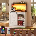 thumbnail image 2 of Homieasy Farmhouse Coffee Bar Cabinet with Charging Station, LED Lighting, Adjustable Shelves & Rustic Sliding Barn Door Design for Kitchen, Dining, or Living Room, Rustic & White, 2 of 9