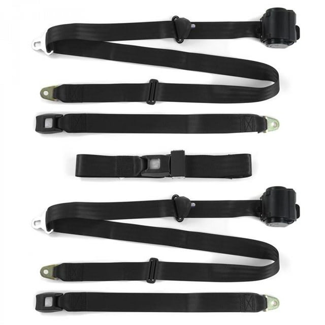 Jeep Wrangler 1987-1996 Standard 3 Point Black Retractable Bench Seat Belt Kit - 3 Belts