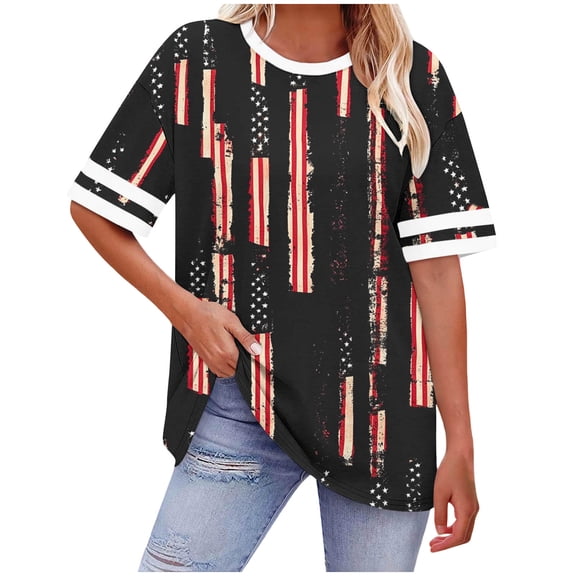 Pxxlle Fourth of July Shirts for Women Plus Size USA Flag Graphic Tees Casual Short Sleeve Summer T Shirts for 250 Anniversary Independence Day S