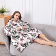 thumbnail image 5 of Oversized Wearable Blanket Hoodie,White Floral Skull Pattern Sherpa Blanket Hoodie with Super Pockets,Super Warm Fuzzy Pullover for Women & Men, 5 of 6