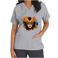 thumbnail image 3 of Jinhomg Nurses Uniform for Women Novelty Mardi Gras Mask Graphic Scrubs Casual Comfy Short Sleeve V-Neck Tunic Blouse with Pockets Gray L, 3 of 6
