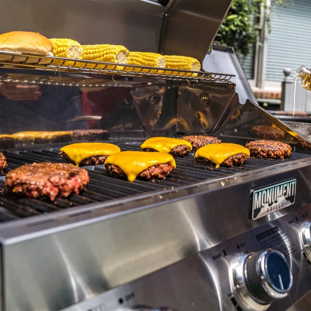 Monument Grills 4-Burner Stainless Steel Propane Gas Cabinet Grill with Clear View Lid, LED Controls, Side Burner